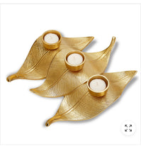 Load image into Gallery viewer, Gold Triple Leaf Tea Light Holder
