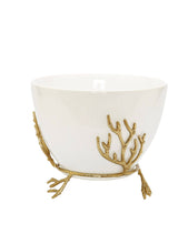 Load image into Gallery viewer, White Bowl on Gold Base with Gold Coral Design Ornament
