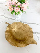 Load image into Gallery viewer, Leaf Shaped Gold Bowl with Vein Design
