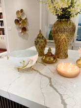 Load image into Gallery viewer, White Glass Bowl with Gold Flower Detail
