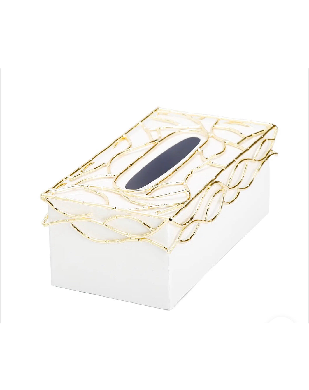 White Tissue Box Gold Mesh design on Cover